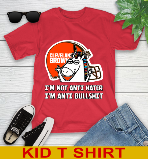 Cleveland Browns NFL Football Unicorn I'm Not Anti Hater I'm Anti Bullshit Youth T-Shirt 10