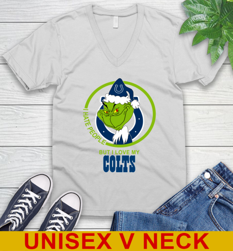 Indianapolis Colts NFL Christmas Grinch I Hate People But I Love My Favorite Football Team V-Neck T-Shirt