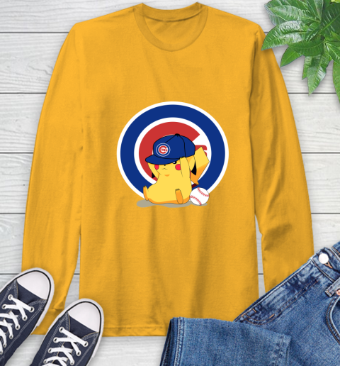 MLB Pikachu Baseball Sports Chicago Cubs Long Sleeve T-Shirt 3