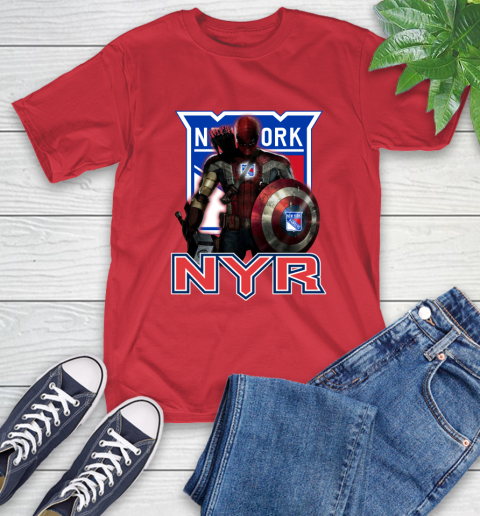 NHL Captain America Thor Spider Man Hawkeye Avengers Endgame Hockey New York Rangers T-Shirt 10