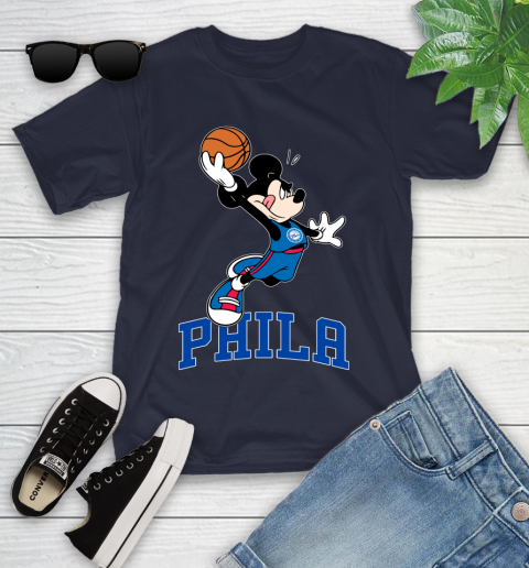 NBA Basketball Philadelphia 76ers Cheerful Mickey Mouse Shirt Youth T-Shirt 3