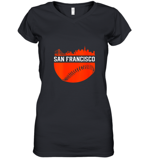 Womens San Francisco Baseball Vintage SF The City Skyline Gift Women's V-Neck T-Shirt
