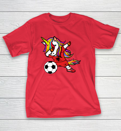Dabbing Unicorn Albania Football Albanian Flag Soccer T-Shirt 22