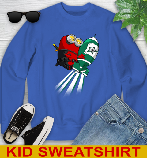 NHL Hockey Dallas Stars Deadpool Minion Marvel Shirt Youth Sweatshirt 6