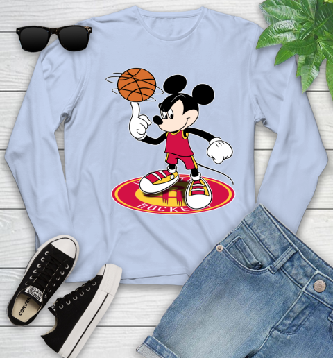 NBA Basketball Houston Rockets Cheerful Mickey Disney Shirt Youth Long Sleeve 9