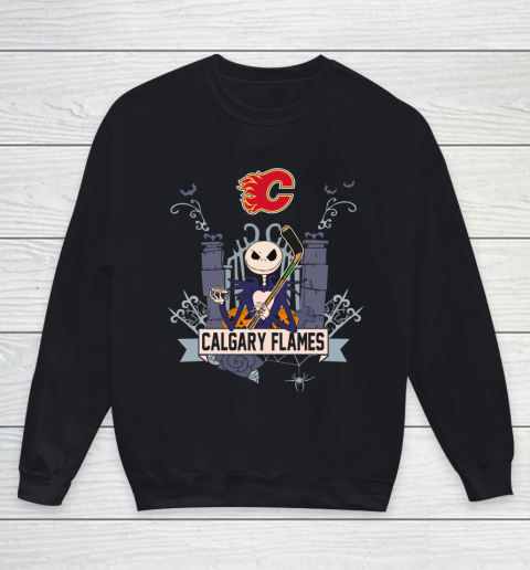 NHL Calgary Flames Hockey Jack Skellington Halloween Youth Sweatshirt