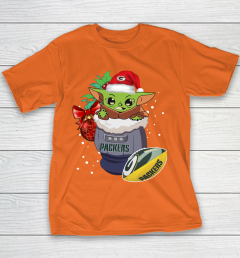 Green Bay Packers Christmas Baby Yoda Star Wars Funny Happy NFL Youth T-Shirt 6