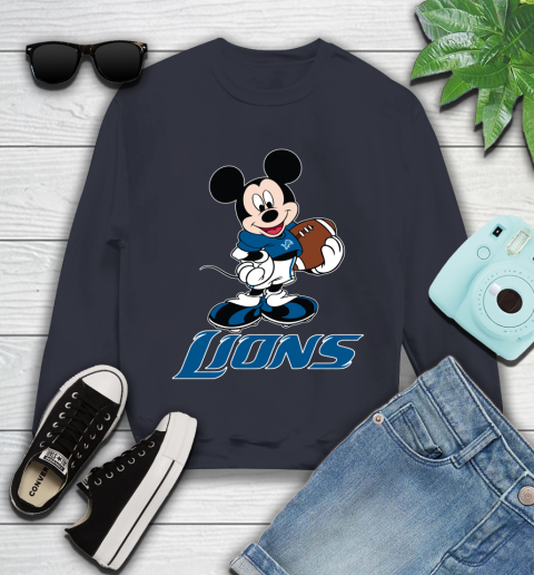 NFL Football Detroit Lions Cheerful Mickey Mouse Shirt Youth Sweatshirt 3