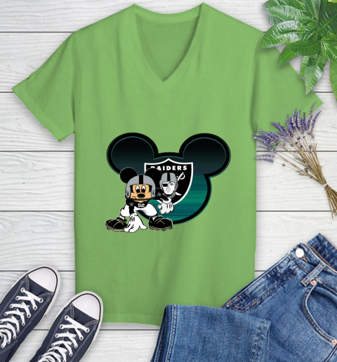 NFL Oakland Raiders Mickey Mouse Disney Football T Shirt Women's V-Neck T-Shirt 11