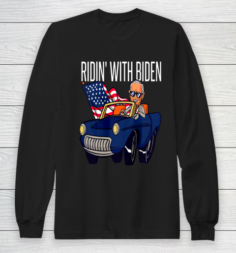 Funny Riding With Joe Biden 4th Of July USA Flag Car 2020 Long Sleeve T-Shirt