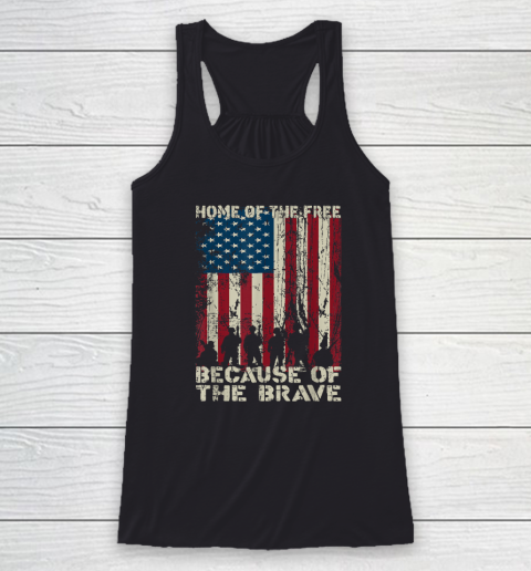 Home Of The Free Because Of The Brave Distress American Flag Racerback Tank
