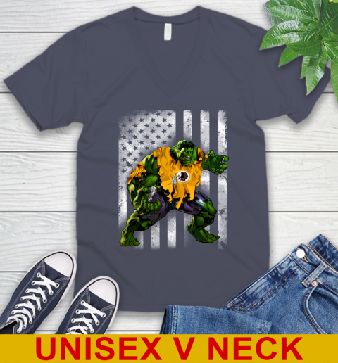 Washington Redskins Hulk Marvel Avengers NFL Football American Flag V-Neck T-Shirt 7
