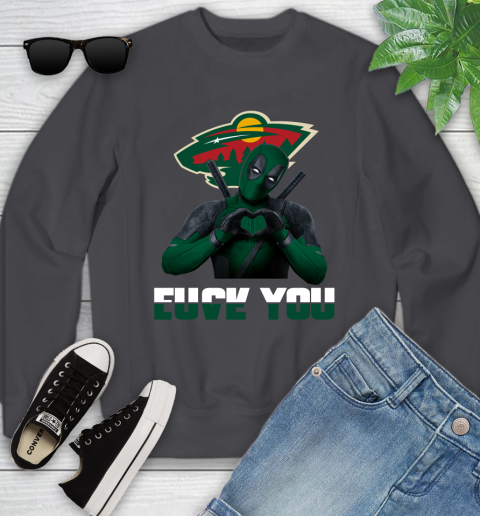 NHL Minnesota Wild Deadpool Love You Fuck You Hockey Sports Youth Sweatshirt 5