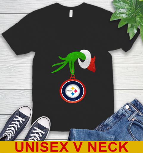 Pittsburgh Steelers Grinch Merry Christmas NFL Football V-Neck T-Shirt 2