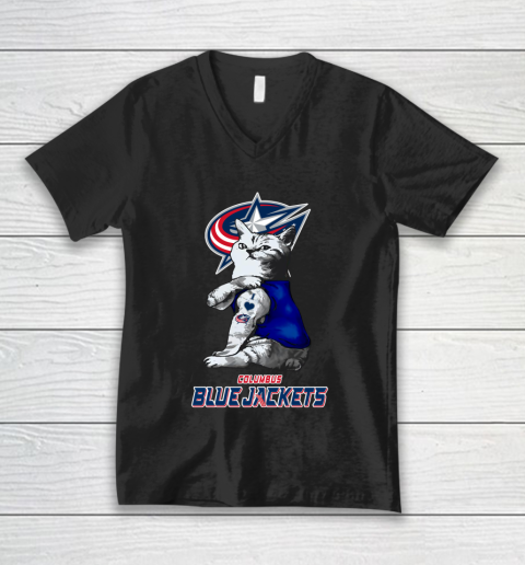 NHL My Cat Loves Columbus Blue Jackets Hockey V-Neck T-Shirt