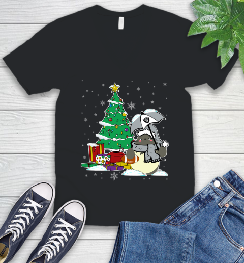 Oakland Raiders NFL Football Cute Tonari No Totoro Christmas Sports V-Neck T-Shirt