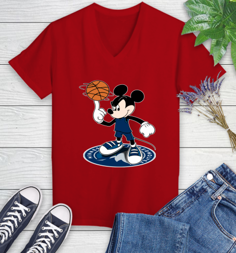 NBA Basketball Minnesota Timberwolves Cheerful Mickey Disney Shirt Women's V-Neck T-Shirt 10