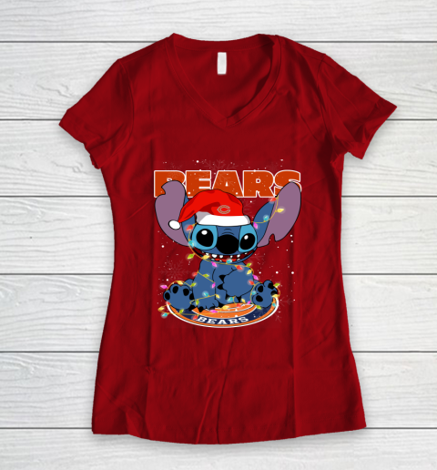 Chicago Bears NFL Football noel stitch Christmas Women's V-Neck T-Shirt 6