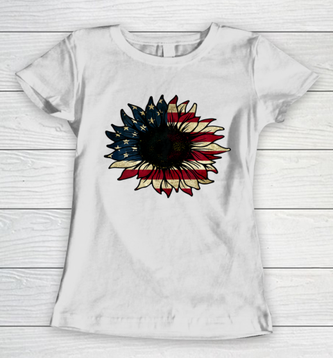 American Flag Sunflower America Patriotic 4th July Holiday Women's T-Shirt