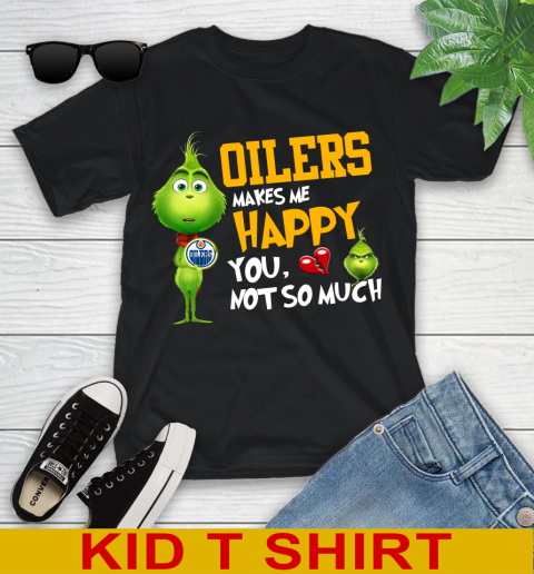 NHL Edmonton Oilers Makes Me Happy You Not So Much Grinch Hockey Sports Youth T-Shirt