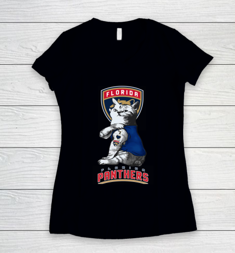 NHL My Cat Loves Florida Panthers Hockey Women's V-Neck T-Shirt