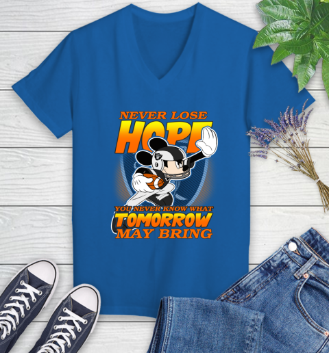 Oakland Raiders NFL Football Mickey Disney Never Lose Hope Women's V-Neck T-Shirt 10