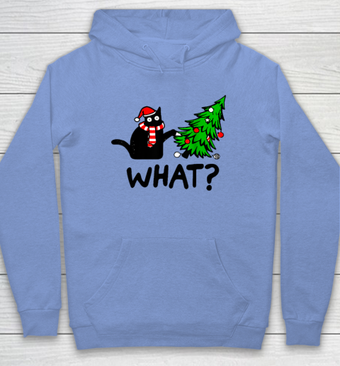 Funny Black Cat Gift Pushing Christmas Tree Over Cat What Hoodie 7