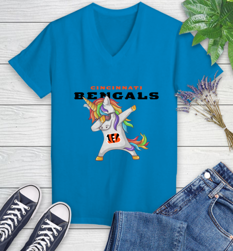 Cincinnati Bengals NFL Football Funny Unicorn Dabbing Sports Women's V-Neck T-Shirt 7