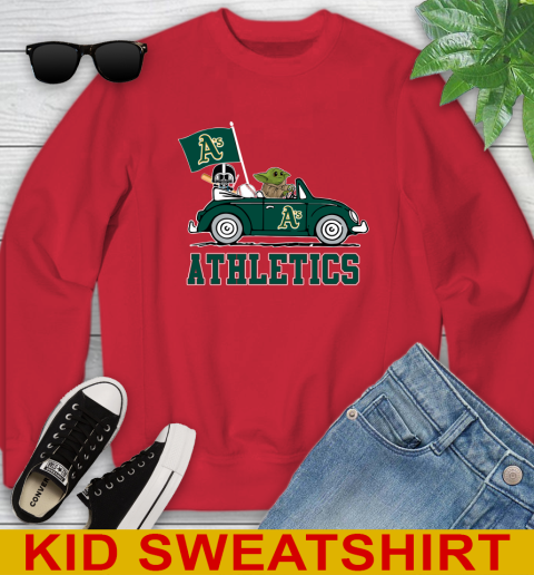 MLB Baseball Oakland Athletics Darth Vader Baby Yoda Driving Star Wars Shirt Youth Sweatshirt 8