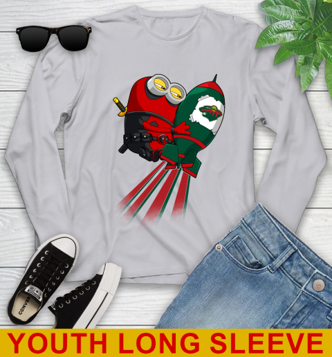 NHL Hockey Minnesota Wild Deadpool Minion Marvel Shirt Youth Long Sleeve 6 NHL Hockey Minnesota Wild Deadpool Minion Marvel Shirt Youth Long Sleeve - Image 6