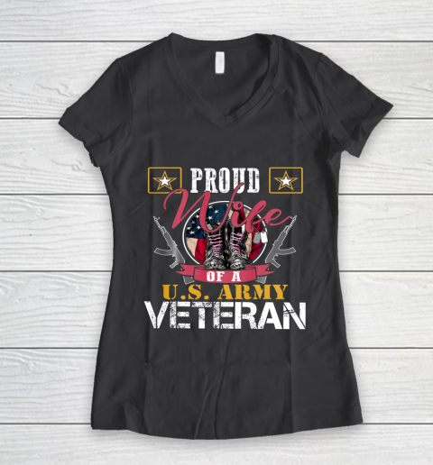 Veteran Shirt Vintage Proud Wife Of A U S Army Veteran Women's V-Neck T-Shirt 6