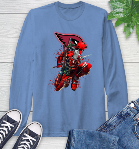NFL Deadpool Marvel Comics Sports Football Arizona Cardinals Long Sleeve T-Shirt 11