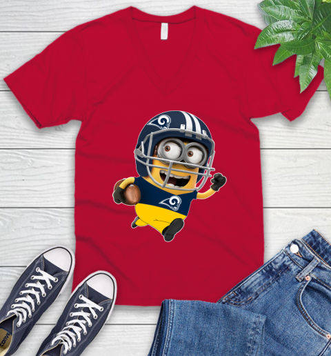NFL Los Angeles Rams Minions Disney Football Sports V-Neck T-Shirt 8
