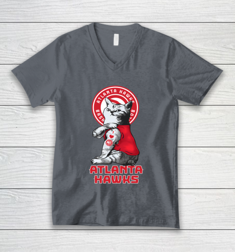 NBA Basketball My Cat Loves Atlanta Hawks V-Neck T-Shirt 4