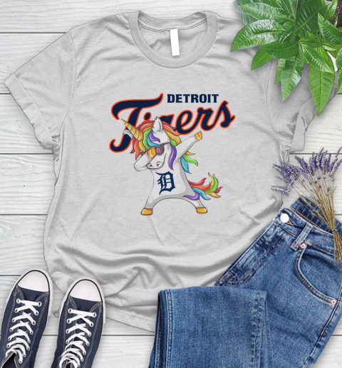 Detroit Tigers MLB Baseball Funny Unicorn Dabbing Sports Women's T-Shirt