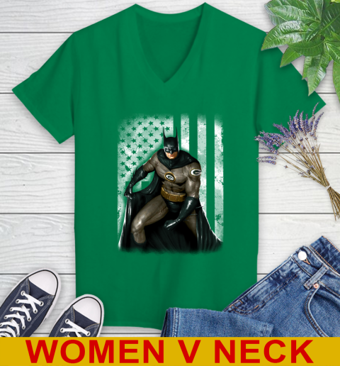 Green Bay Packers NFL Football Batman DC American Flag Shirt Women's V-Neck T-Shirt 5