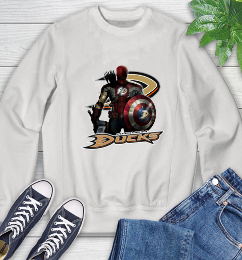 NHL Captain America Thor Spider Man Hawkeye Avengers Endgame Hockey Anaheim Ducks Sweatshirt