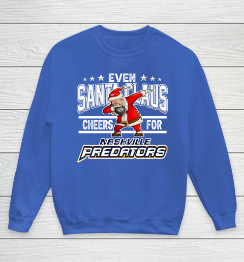 Nashville Predators Even Santa Claus Cheers For Christmas NHL Youth Sweatshirt 6