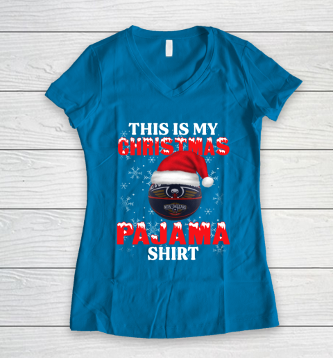New Orleans Pelicans This Is My Christmas Pajama Shirt NBA Women's V-Neck T-Shirt 5