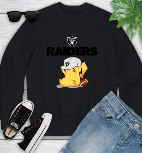 NFL Pikachu Football Sports Oakland Raiders Youth Sweatshirt 2