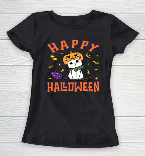 Halloween Shirt For Women and Cat Happy Halloween Cat Pumpkin Cute Kitten Witch Kawaii Neko Women's T-Shirt