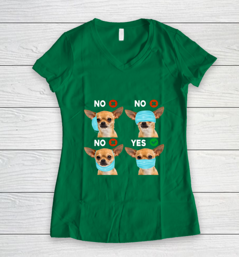 Funny Quarantined Chihuahua Dog How To Wear Mask Gift Women's V-Neck T-Shirt 3