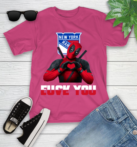 NHL New York Rangers Deadpool Love You Fuck You Hockey Sports Youth T-Shirt - Image 12