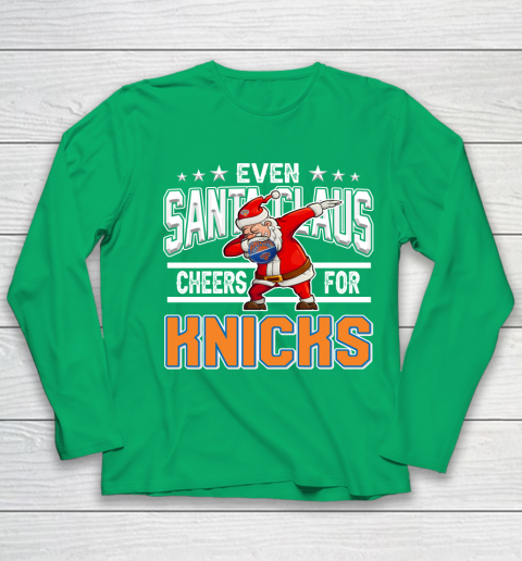 New York Knicks Even Santa Claus Cheers For Christmas NBA Youth Long Sleeve 4