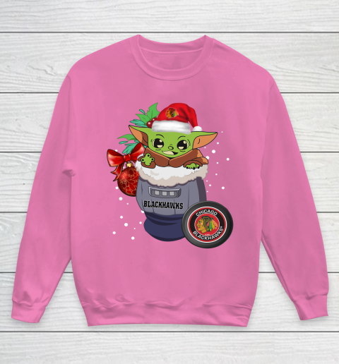 Chicago Blackhawks Christmas Baby Yoda Star Wars Funny Happy NHL Youth Sweatshirt 7
