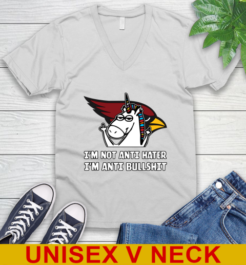 Arizona Cardinals NFL Football Unicorn I'm Not Anti Hater I'm Anti Bullshit V-Neck T-Shirt
