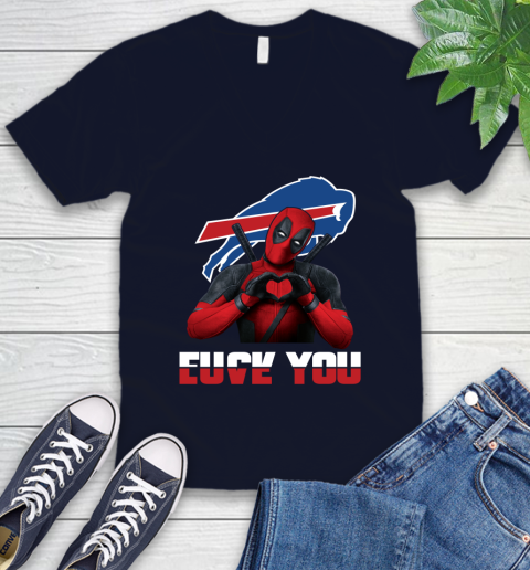 NHL Buffalo Bills Deadpool Love You Fuck You Football Sports V-Neck T-Shirt 2