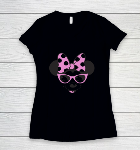 Disney Mickey And Friends Minnie Mouse Sunglasses Portrait Women's V-Neck T-Shirt