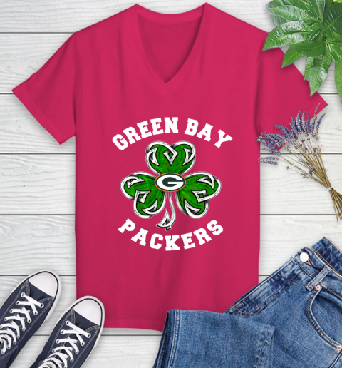 NFL Green Bay Packers Three Leaf Clover St Patrick's Day Football Sports Women's V-Neck T-Shirt 9