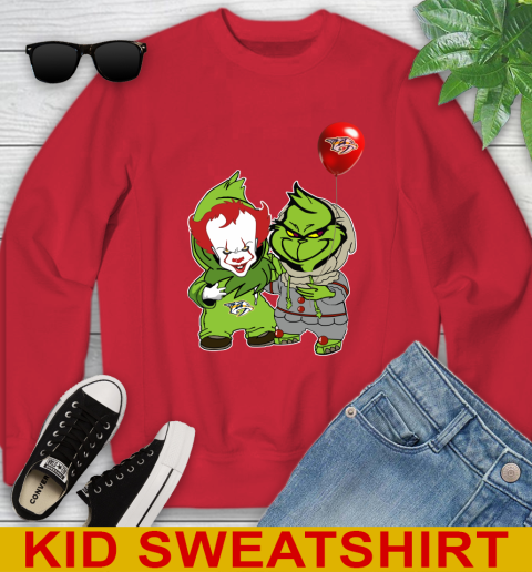 Nashville Predators Baby Pennywise Grinch Christmas NHL Hockey Youth Sweatshirt 8
